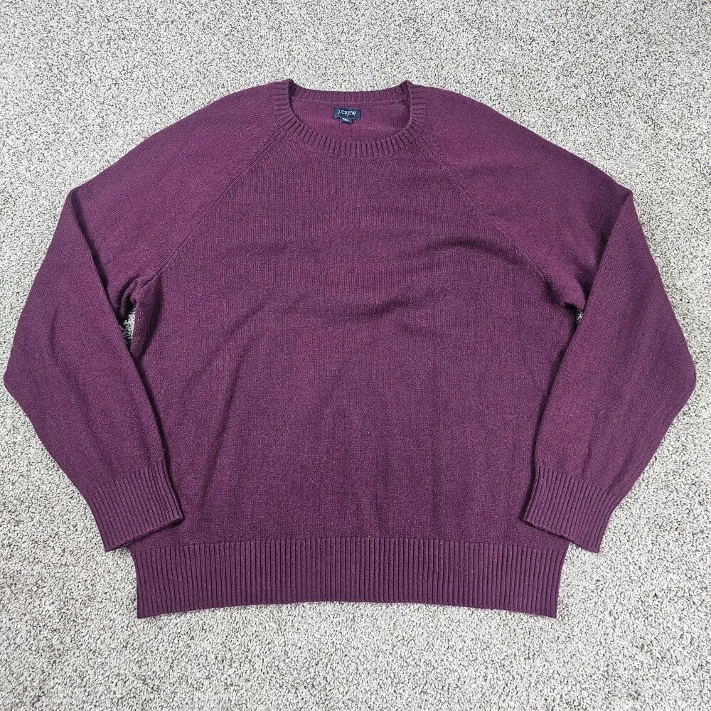J Crew Sweater Mens XL Purple Wool Blend Crewneck Pullover Raglan Preppy